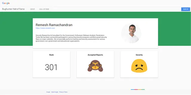 Google Hall of Fame — Remesh Ramachandran