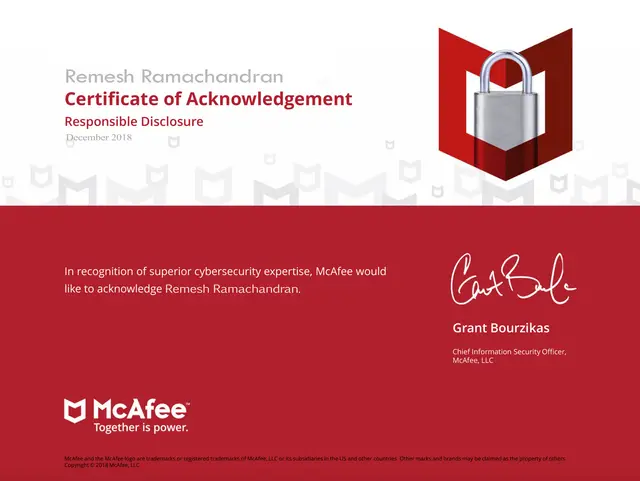 McAfee Acknowledgement – Remesh Ramachandran